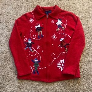 Vintage Charter Club Skates Sweater Full Zip Snowflake Sweater